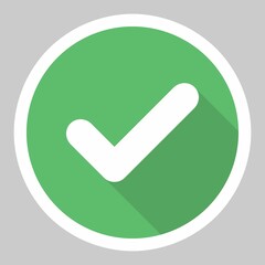 Check marks, Tick marks, Accepted, Approved, Yes, Correct, Ok, Right Choices, Task Completion, Voting. - vector mark symbols in green. White stroke and shadow design. Isolated icon.