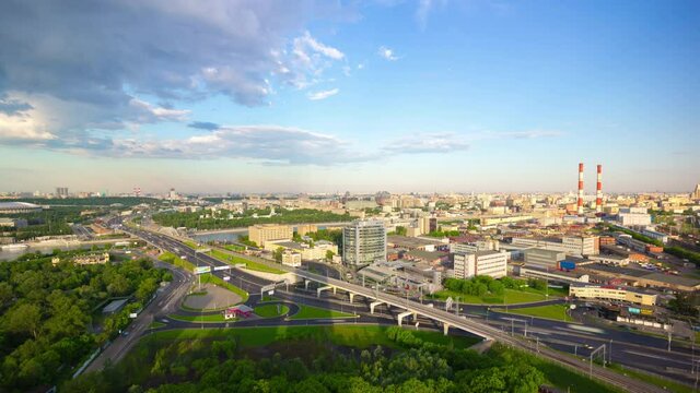 summer day moscow city famous third traffic ring aerial panorama 4k timelapse russia