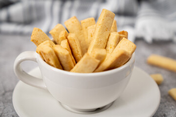 Homemade parmesan cheese cookie sticks ready to serve