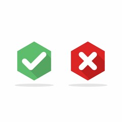 Check and wrong marks, Tick and cross marks, Accepted/Rejected, Approved/Disapproved, Yes/No, Right/Wrong, Green/Red, Correct/False, Ok/Not Ok - vector mark symbols in green and red. Isolated icon.