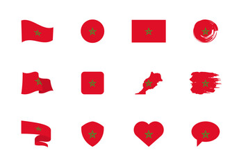 Morocco flag - flat collection. Flags of different shaped twelve flat icons.