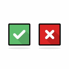 Check and wrong marks, Tick and cross marks, Accepted/Rejected, Approved/Disapproved, Yes/No, Right/Wrong, Green/Red, Correct/False, Ok/Not Ok - vector mark symbols in green and red.