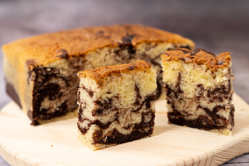 Slices of homemade marble chocolate pound cake or loaf bread