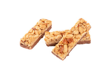  Peanut bar with chocolate isolated on white background.

