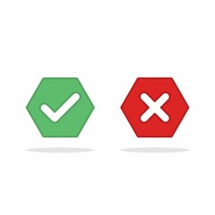 Obraz premium Check and wrong marks, Tick and cross marks, Accepted/Rejected, Approved/Disapproved, Yes/No, Right/Wrong, Green/Red, Correct/False, Ok/Not Ok - vector mark symbols in green and red. Isolated icon.