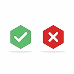 Obraz premium Check and wrong marks, Tick and cross marks, Accepted/Rejected, Approved/Disapproved, Yes/No, Right/Wrong, Green/Red, Correct/False, Ok/Not Ok - vector mark symbols in green and red. Isolated icon.