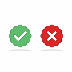 Check and wrong marks, Tick and cross marks, Accepted/Rejected, Approved/Disapproved, Yes/No, Right/Wrong, Green/Red, Correct/False, Ok/Not Ok - vector mark symbols in green and red. Isolated icon.