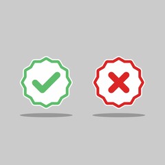 Check and wrong marks, Tick and cross marks, Accepted/Rejected, Approved/Disapproved, Yes/No, Right/Wrong, Green/Red, Correct/False, Ok/Not Ok - vector mark symbols in green and red. Isolated icon.