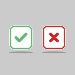 Check and wrong marks, Tick and cross marks, Accepted/Rejected, Approved/Disapproved, Yes/No, Right/Wrong, Green/Red, Correct/False, Ok/Not Ok - vector mark symbols in green and red. Isolated icon.