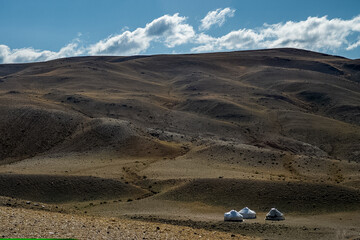 The altai mountains. landscape of nature on the Altai mountains and in the gorges between the...