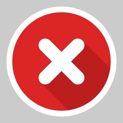 Wrong marks, Cross marks, Rejected, Disapproved, No, False, Not Ok, Wrong Choices, Task Completion, Voting. - vector mark symbols in red. White stroke and shadow design. Isolated icon.