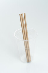 Bamboo drinking straws with Zero - waste. Ecological concept. Concept zero waste. Selective focus, copy space. white background.