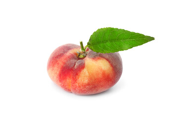 Fresh donut peach with leaf isolated on white