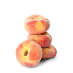 Fresh ripe donut peaches on white background
