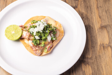 Mexican food with corn tortillas. Mexican food concept on wooden table. Traditional mexican food