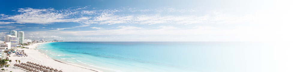 Caribbean coastline. Cancun beach panorama view
