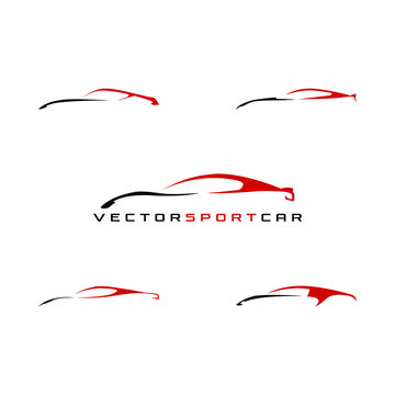 Vector Abstract Sport Car Silhouette Logo Set