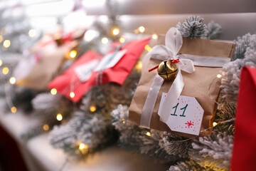 Christmas advent calendar, closeup with space for text