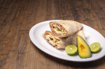 Traditional mexican gourmet food. Mexican food on table. Mexican burrito concept.