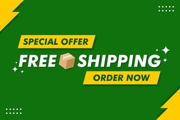 Naklejka premium Free Shipping Banner - Vector Flat Design Illustration : Suitable for Business Theme, Shopping Theme, Promotion Theme, Advertising Theme, Infographics and Other Graphic Related Assets.