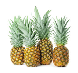 Fresh ripe juicy pineapples isolated on white