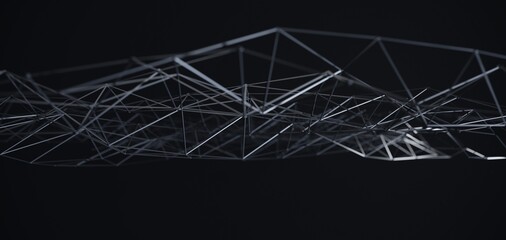 Abstract black science 3D background. Network connection structure.