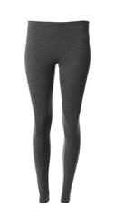 Grey women's leggins isolated on white. Sports clothing