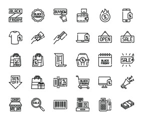 black friday detailed line icons pack