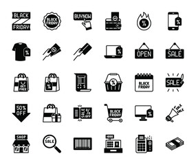 black friday detailed solid icons pack