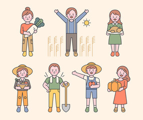 Thanksgiving cute kids characters. flat design style minimal vector illustration.