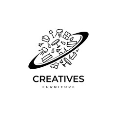 Planet furniture illustration logo design vector template