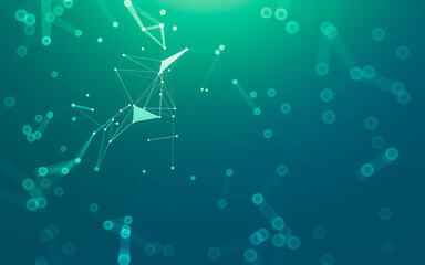 Abstract background. Molecules technology with polygonal shapes, connecting dots and lines. Connection structure. Big data visualization.