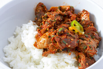 Korean food, Kkomag Bibimbab which is mixed with rice, vegetables and blood cockle