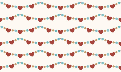 Seamless pattern with heart garlands. Heart garlands in rustic or earthy colors.