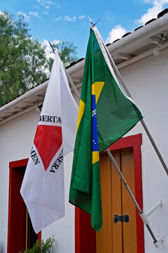 Flags of Brazil and Minas Gerais State in Tiradentes