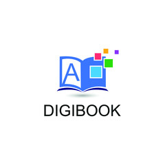 A Initial letter digital book/e book with colorful pixel technology. For electronic book, digital library and technology logo concept