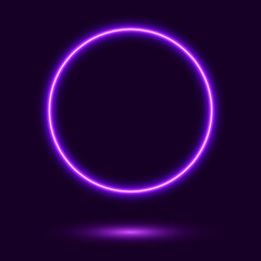 Neon purple circle on dark background, vector illustration.