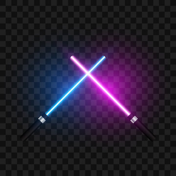 Crossed light swords on transparent background, vector illustration.