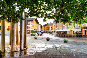 Fototapeta premium View of beautiful and colourful village Mondsee in Austria