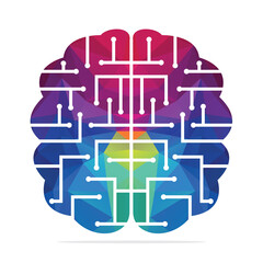 Brain connection logo design. digital brain logo template.