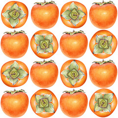 Seamless pattern with watercolor persimmon fruits
