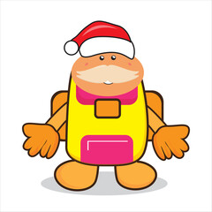 illustration of a school bag mascot with a santa clous head