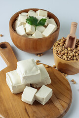 Tahu or Tofu is a popular food in Indonesia made from soybean curd.