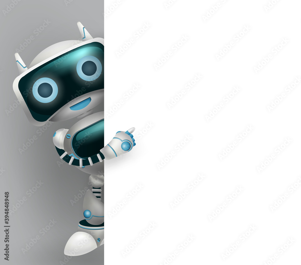 Fototapete robot vector 3d character background design. robotic character showing empty white board element wit