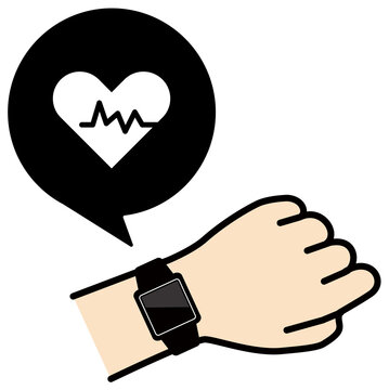 腕のスマートウォッチを確認する様子のベクターイラスト 心拍数アイコン Stock Vector Adobe Stock