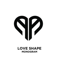 abstract AA love shape letter logo black vector monogram icon design isolated background