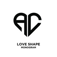 abstract AC love shape letter logo black vector monogram icon design isolated background