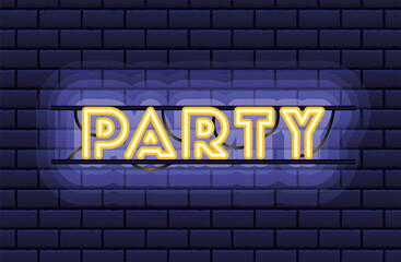 party lettering in neon font with bricks
