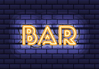 Obraz premium bar lettering in neon font with bricks