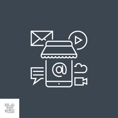 Mobile Marketing Related Vector Thin Line Icon. Isolated on Black Background. Editable Stroke. Vector Illustration.